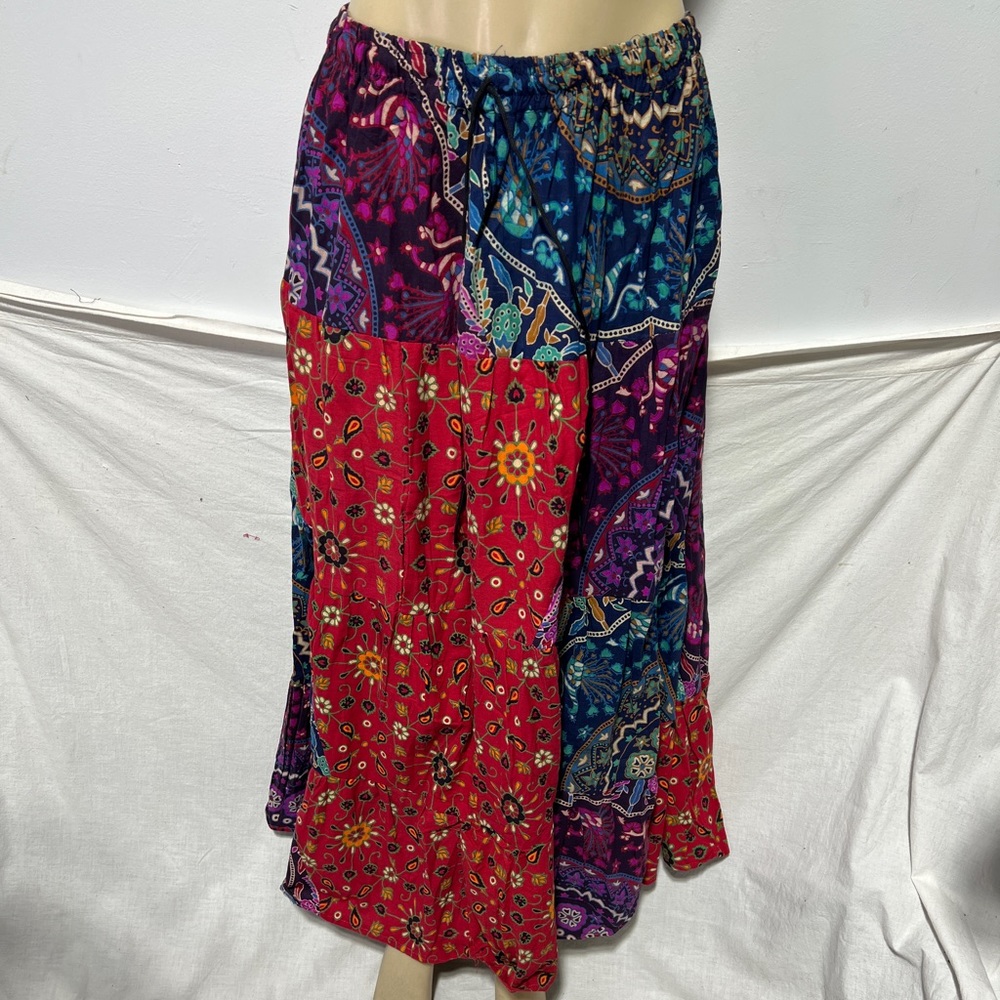 Boho Patchwork Skirt * Long Gypsy Hippie Tiered in 100% Silky Rayon * Maxi Full